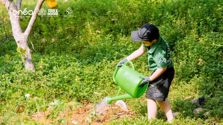 Một TrreeBoomers nhí cũng góp sức tham gia hoạt động xanh